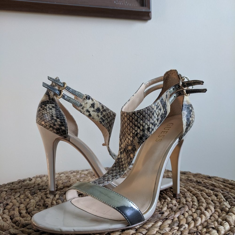 Guess Faux Python Heeled Sandals Sz8 - Picture 4 of 10